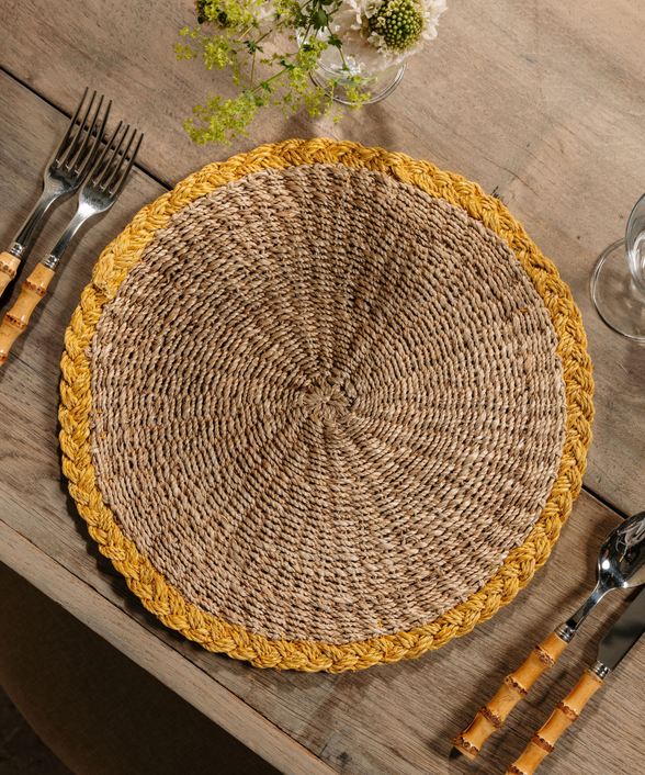 Braided Abaca Placemat, Natural/Straw, Table Lifestyle