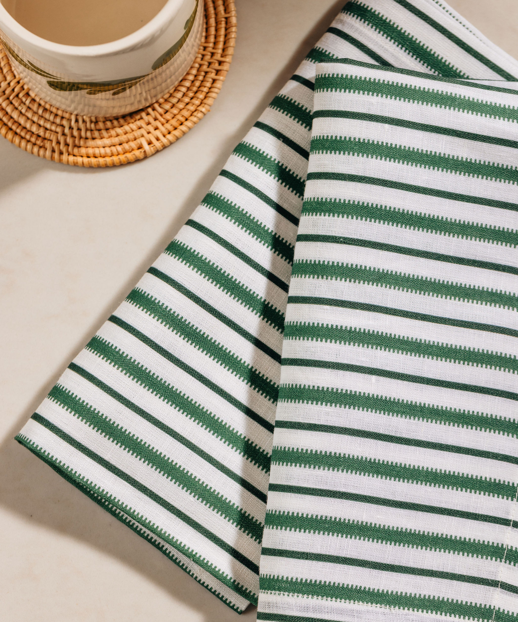 Victoria Striped Linen Napkin, Fir Green