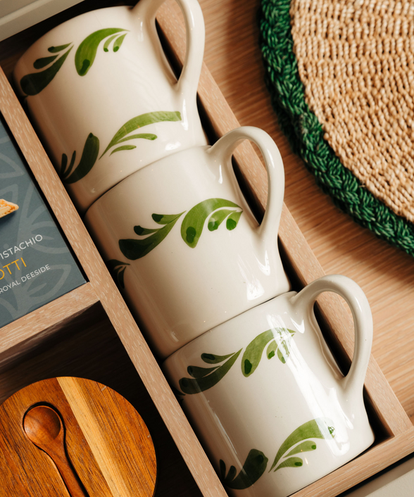 Pair of Celia Mugs, Leaf Green