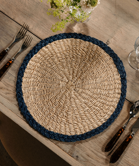 Braided Abaca Placemat, Natural/Navy, Lifestyle