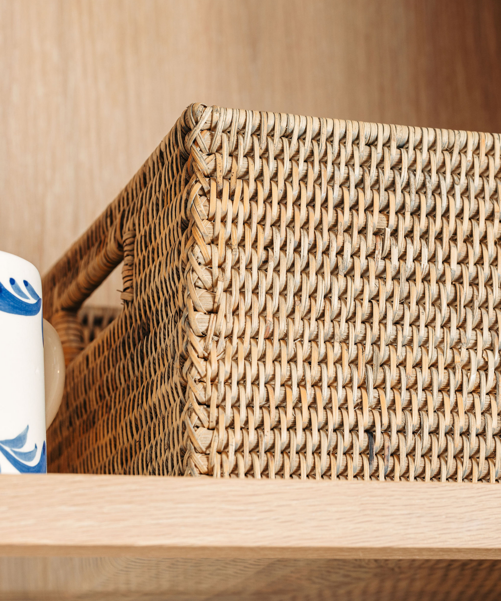 Rattan Rectangular Storage Basket, Medium, Taupe, Detail