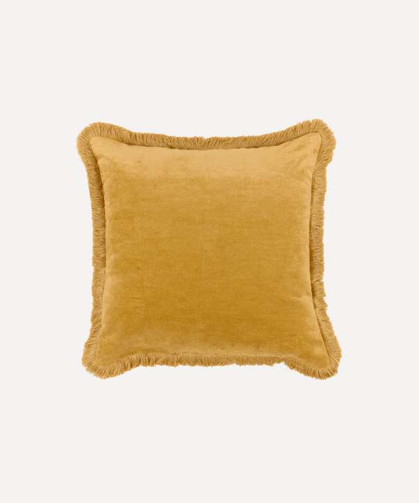 Rebecca Udall Lola Brushed Fringe Linen Velvet Square Cushion, Straw