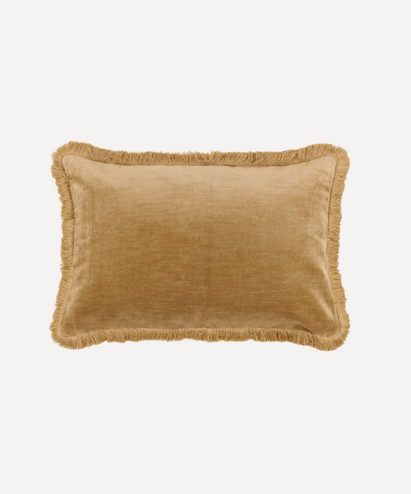 Lola Brushed Fringe Linen Velvet Classic Rectangular Cushion, Nougat