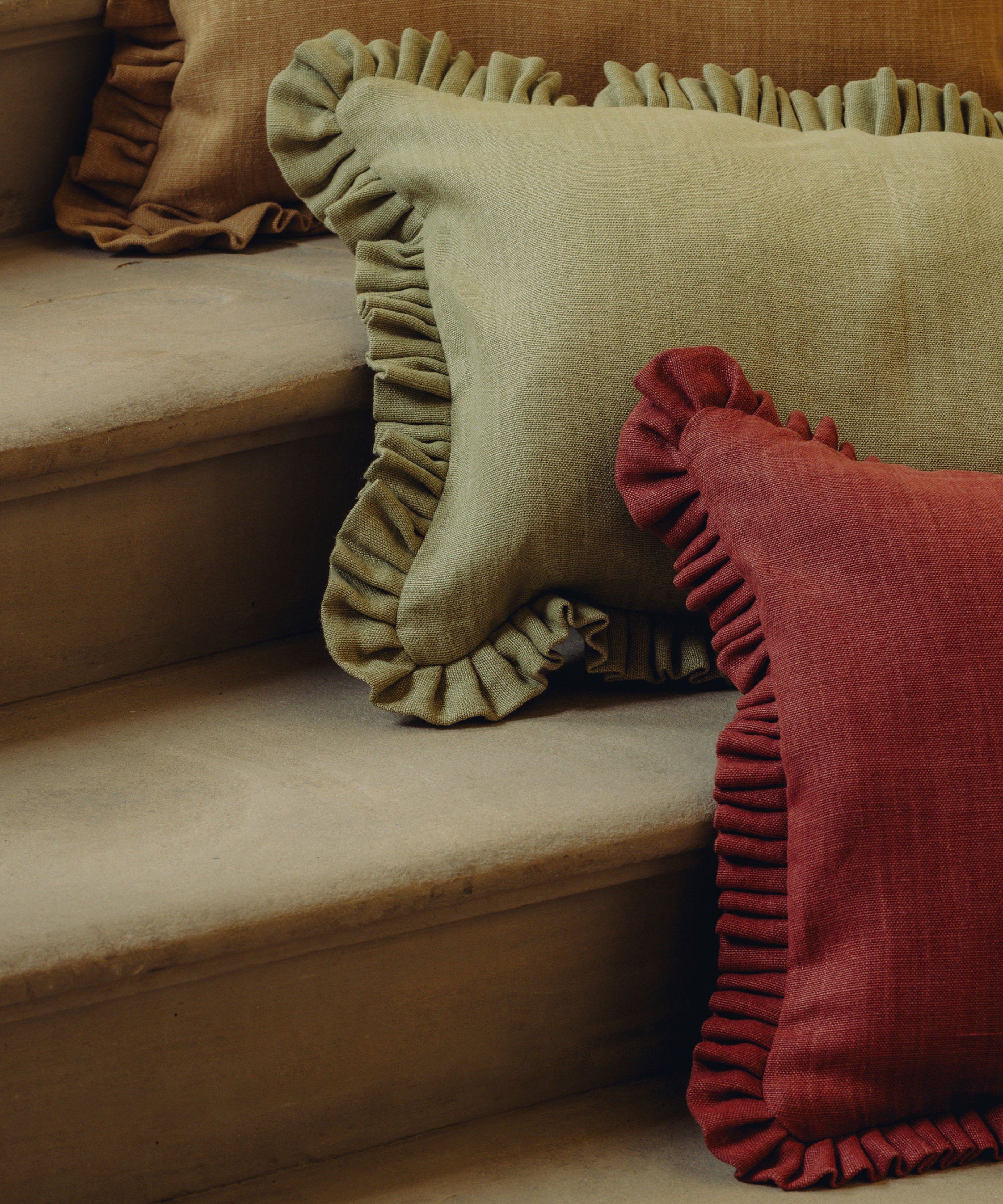 Estelle Pleated Linen Cushion, Sage