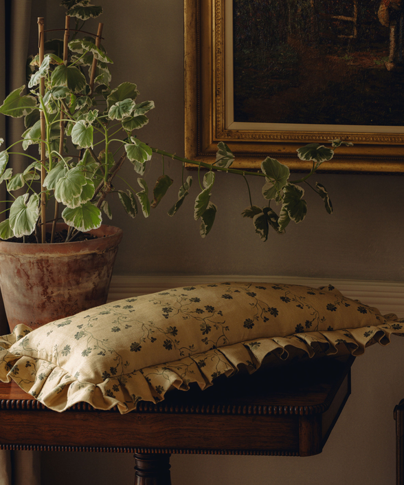 Lila Pleated Linen Cushion, Lifestyle