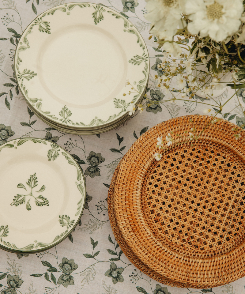 Rebecca Udall Eleanor Dessert Plate Green with the Rattan Charger