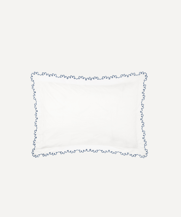 Rebecca Udall, Thea Scalloped Boudoir Pillowcase, White with Denim Blue Edge Trim