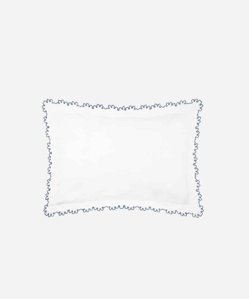 Rebecca Udall, Thea Scalloped Boudoir Pillowcase, White with Denim Blue Edge Trim