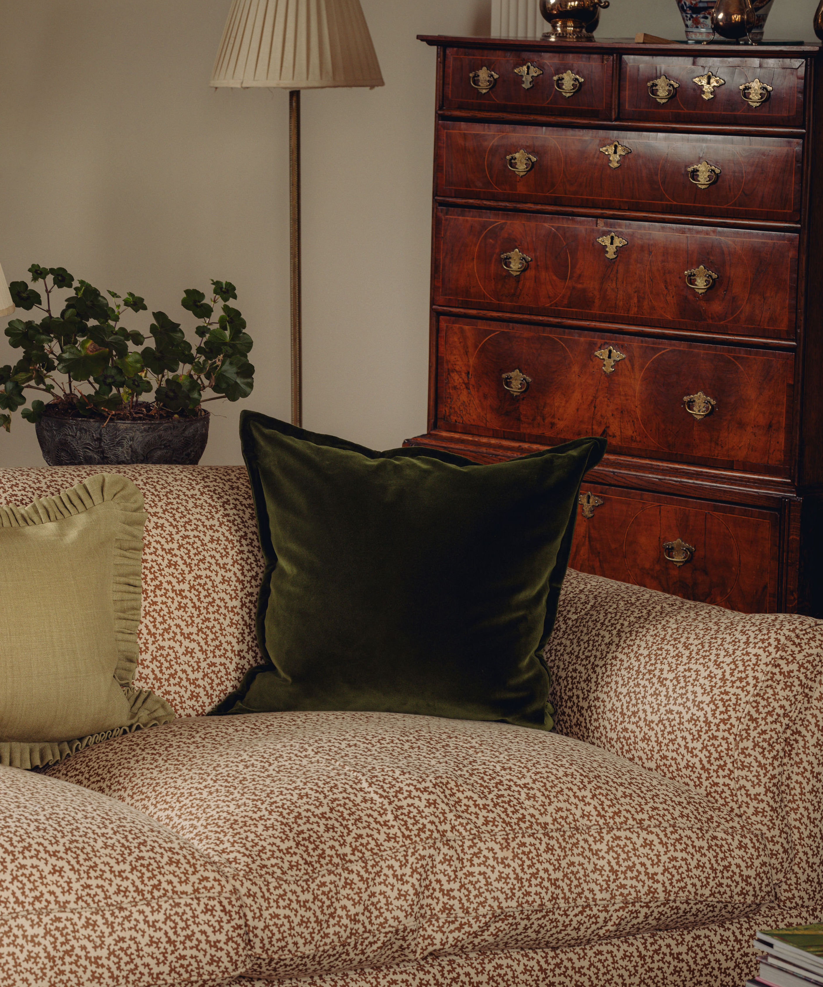 Frances Velvet Cushion, Bottle Green, Lifestyle 