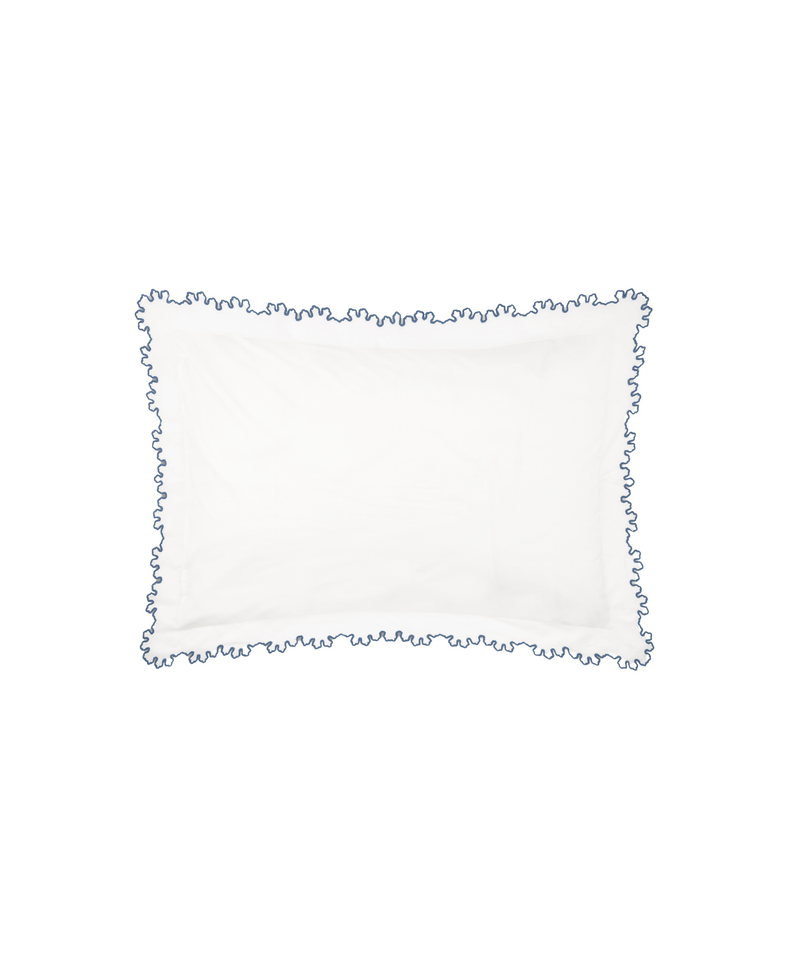 Rebecca Udall, Thea Scalloped Boudoir Pillowcase, White with Denim Blue Trim 