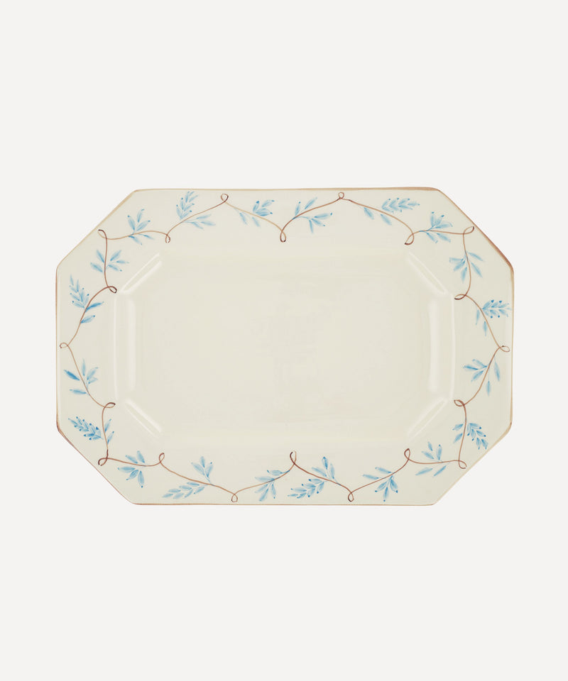 Rebecca Udall Ava Octagon ceramic platter Blue/taupe hand painted boarder