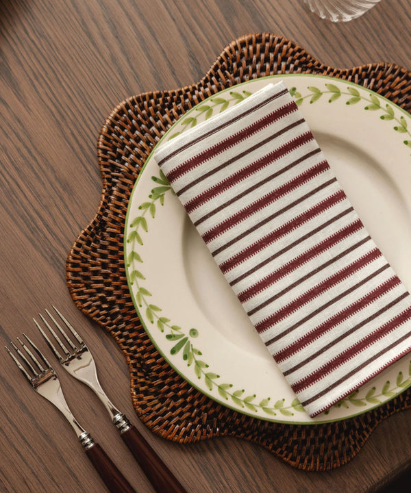 Rebecca Udall, Victoria Striped Linen Napkin, Burgundy Deep Purple