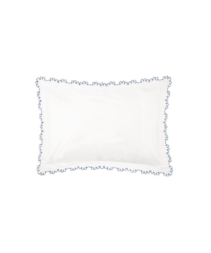 Rebecca Udall, Thea Scalloped Boudoir Pillowcase, Denim Blue Trim Edge