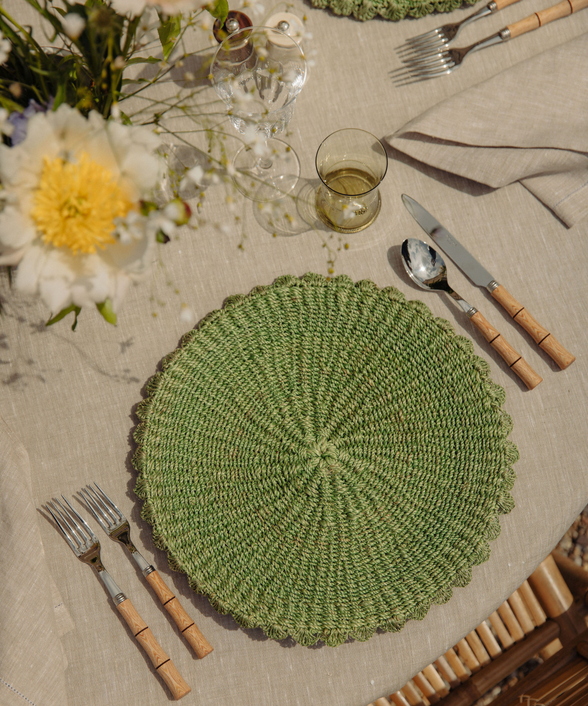 Rebecca Udall Scalloped Abaca Placemat, Fern with Bamboo Handle Crockery