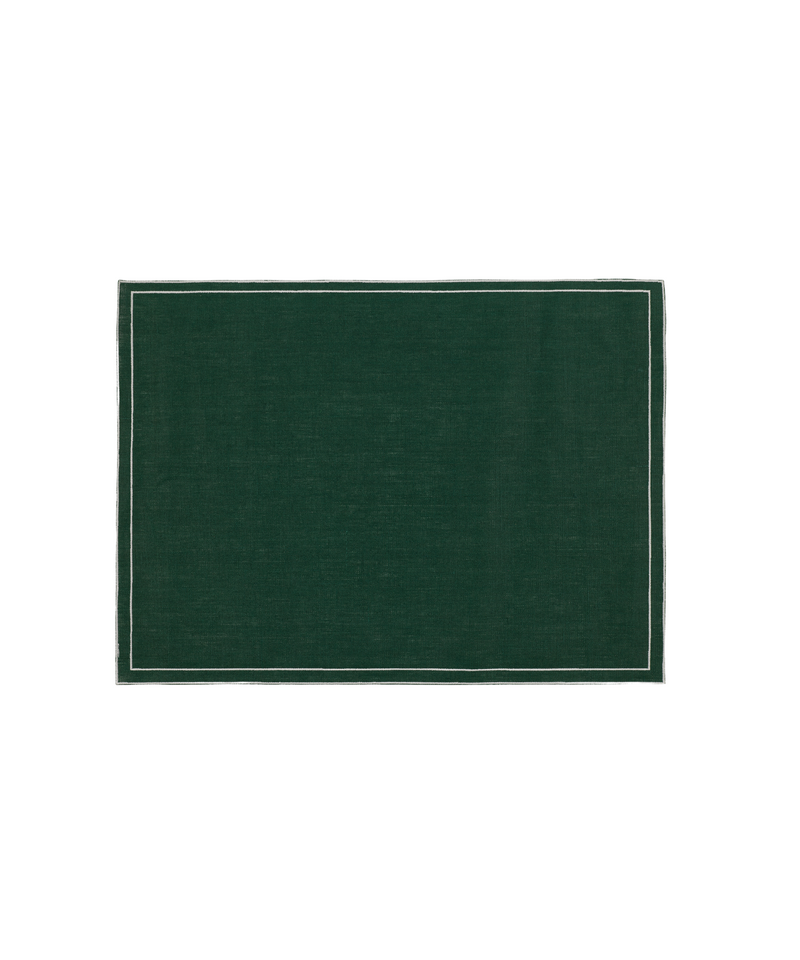 Pair of Rectangular Waxed Linen Placemats, Forest Green