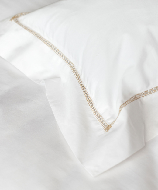 Rebecca Udall Georgiana Ladderstitch Bed Linen, Nougat, Lifestyle Detail of Embroidery