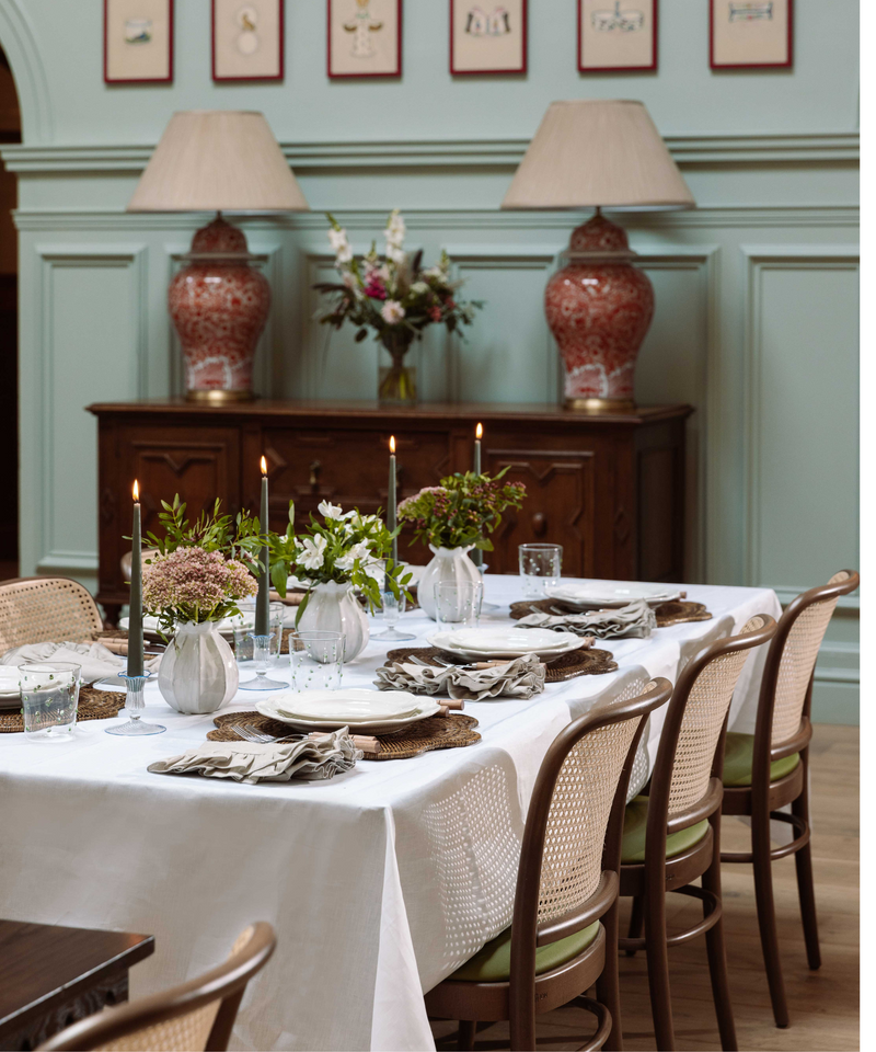 Classic Mitred Linen Tablecloth, White