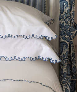 Rebecca Udall, Thea Scalloped Bed Linen, Denim Blue Lifestyle