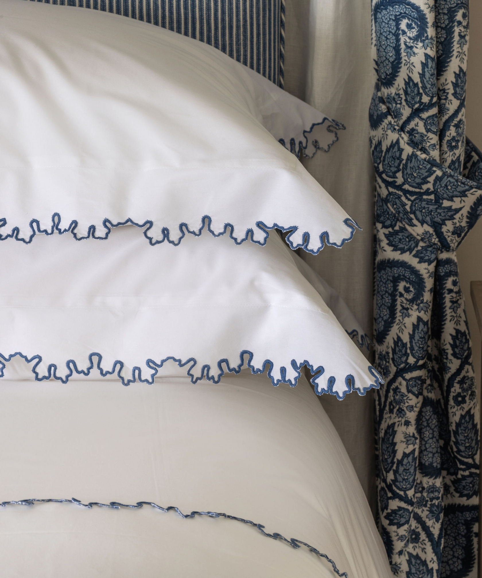 Thea Scalloped Bed Linen, Denim Blue