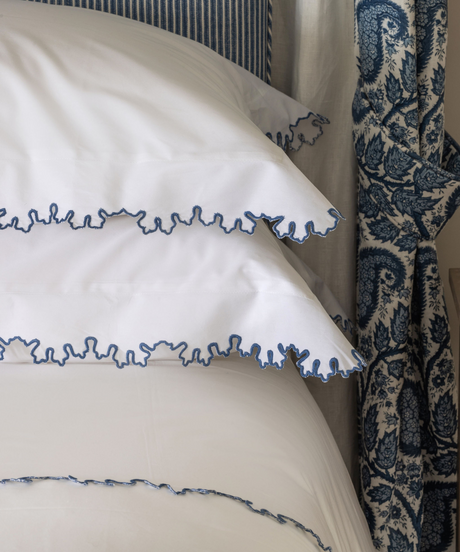 Thea Scalloped Bed Linen, Denim Blue