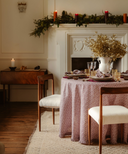 Basketweave Pleated Round Linen Tablecloth, Burgundy