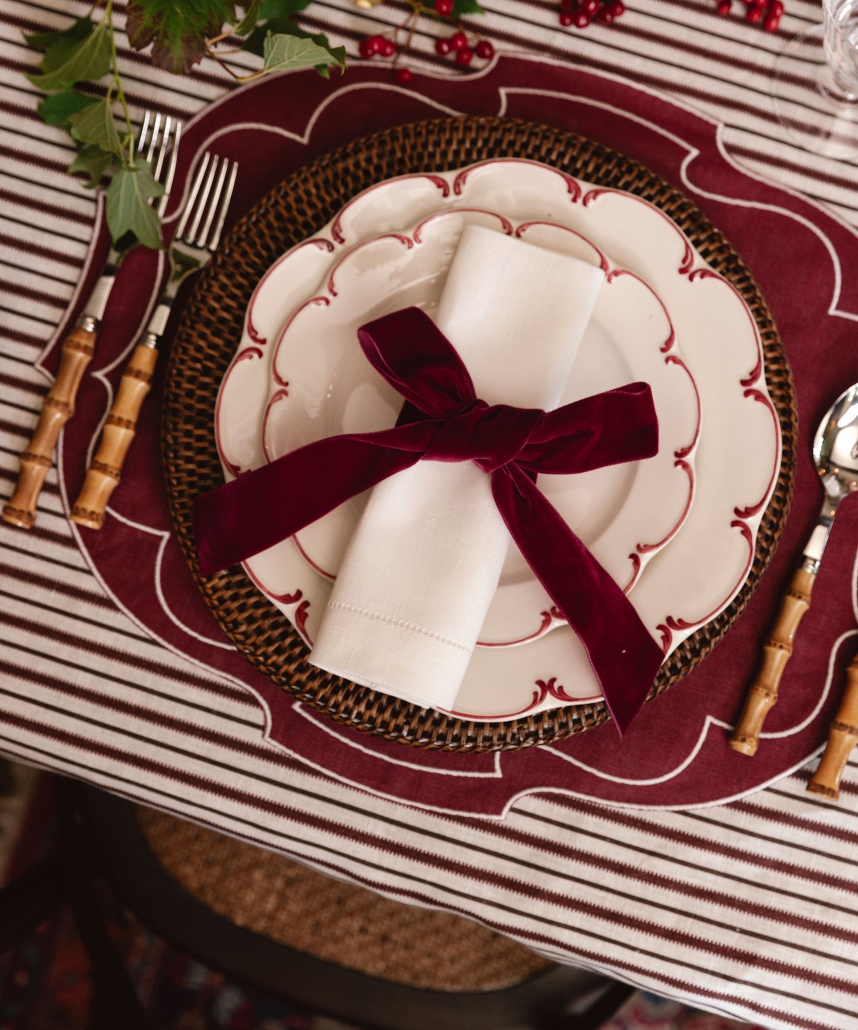 Rebecca Udall Classic Hemstitch Linen Napkin with Bamboo Handle Cutlery