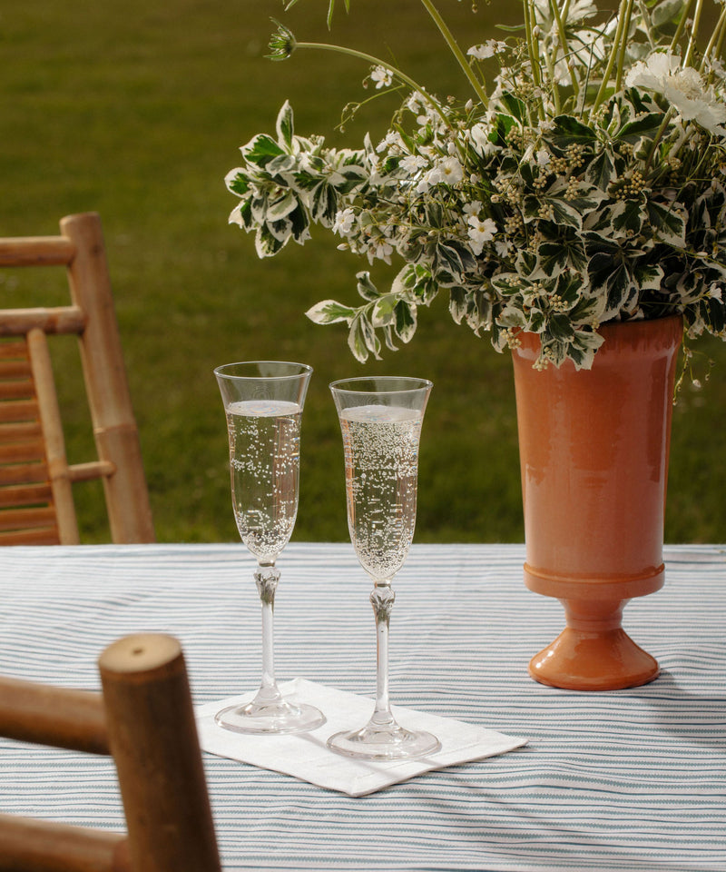 Rebecca Udall Set of 4 Classic Hemstitch Linen Cocktail Napkins, White with the Flora Ceramic Vase