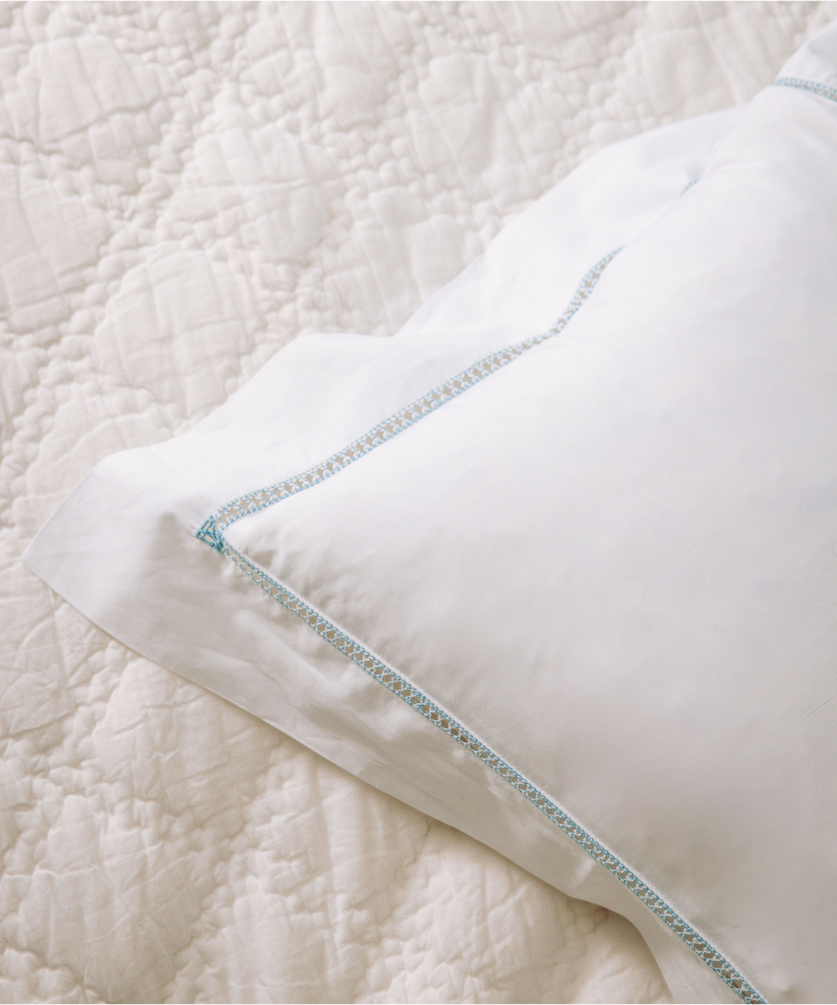 Georgiana Ladderstitch Bed Linen, Dusky Blue, Ladderstitch Detail