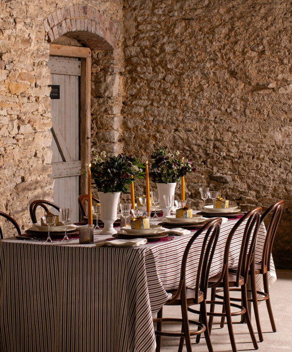 Rebecca Udall, Victoria Striped Linen Tablecloth Dinner Party, Burgundy