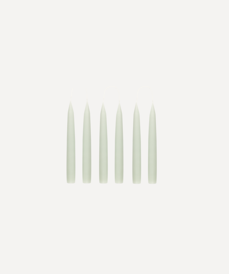 Set of 6 Short Danish Taper Candles, Sage Green