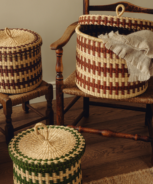 Set of 2 Orla Baskets, Chestnut Brown, with Throw