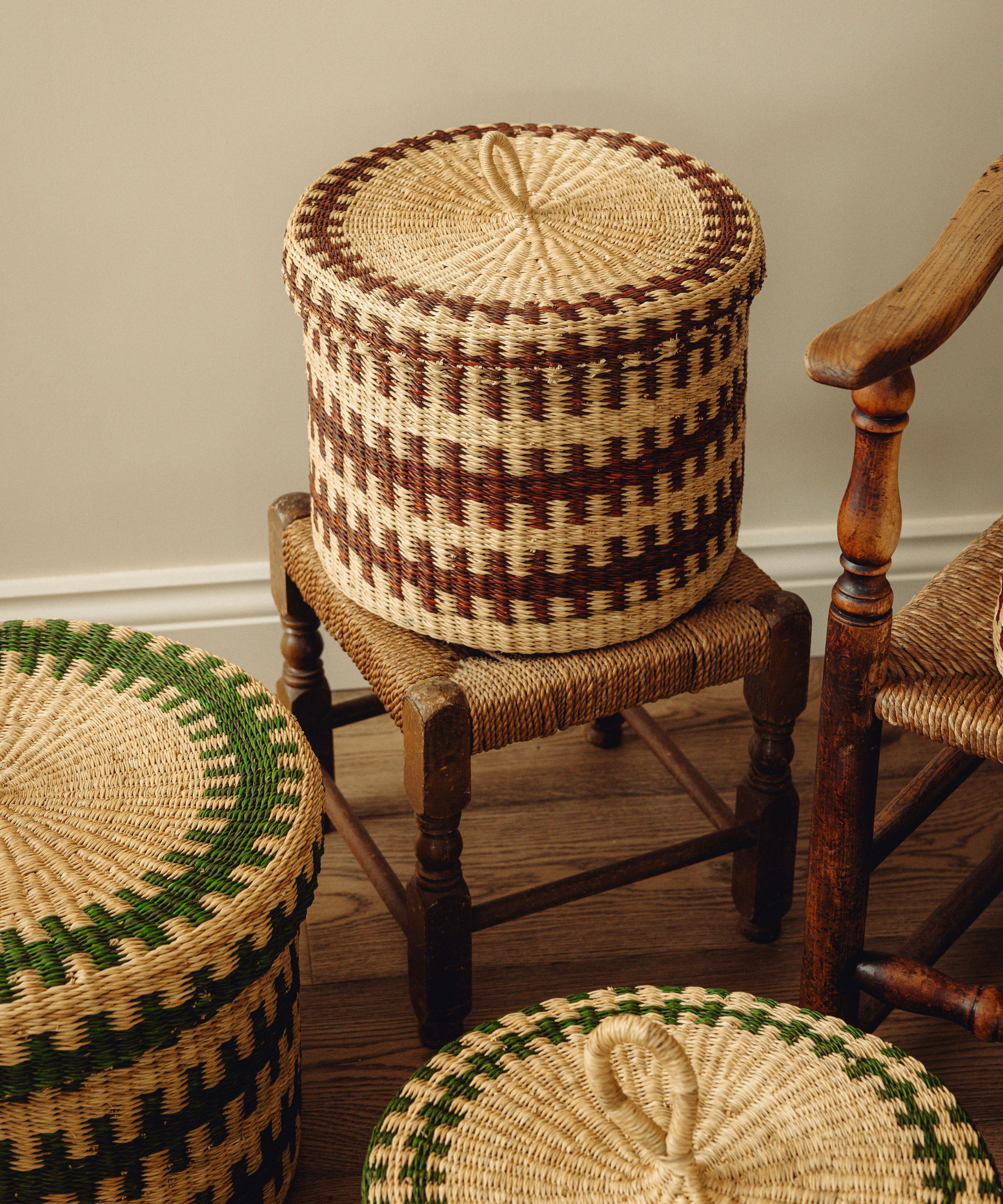 Set of 2 Orla Baskets, Chestnut Brown, with Orla Baskets Fern Green