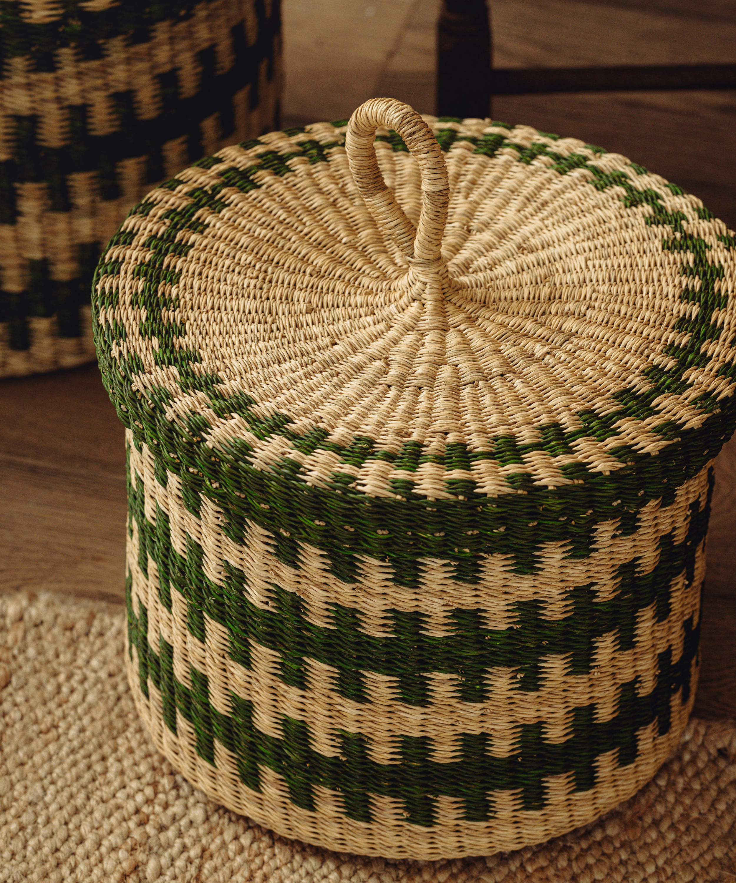Set of 2 Orla Baskets, Fern Green, Pattern Detail