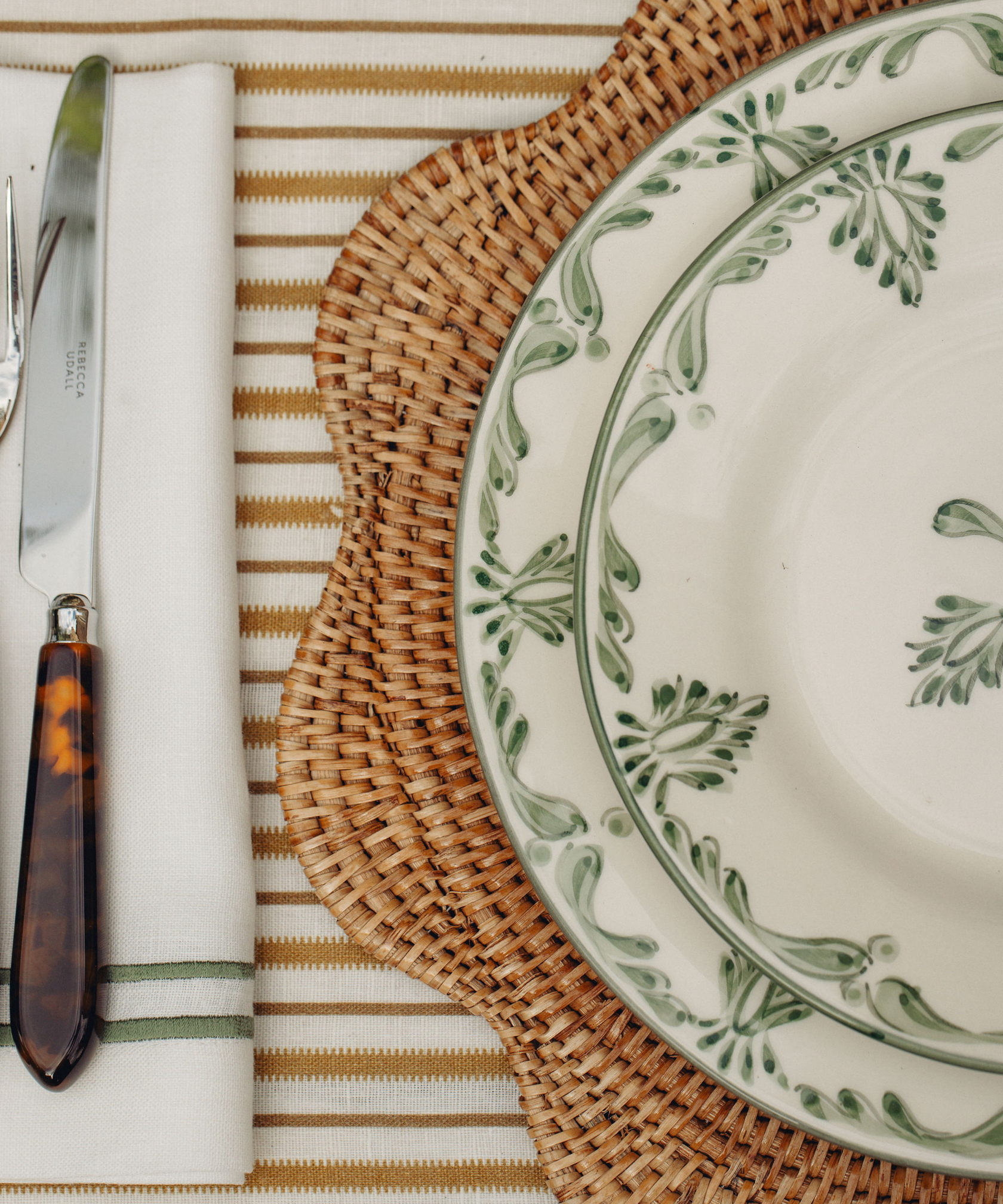 Rebecca Udall Scalloped Rattan Placemat, Natural with Scalloped Rattan Placemat
