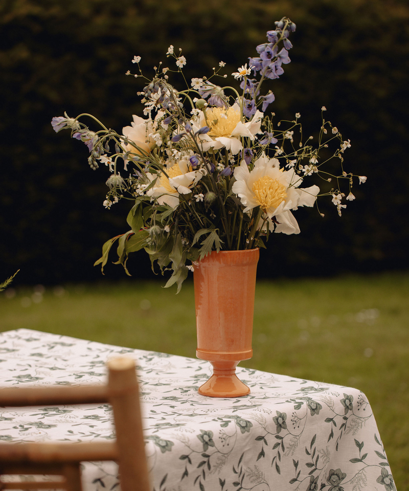 Rebecca Udall Flora Ceramic Urn Vase, Terracotta with the Hellebore Tablecloth