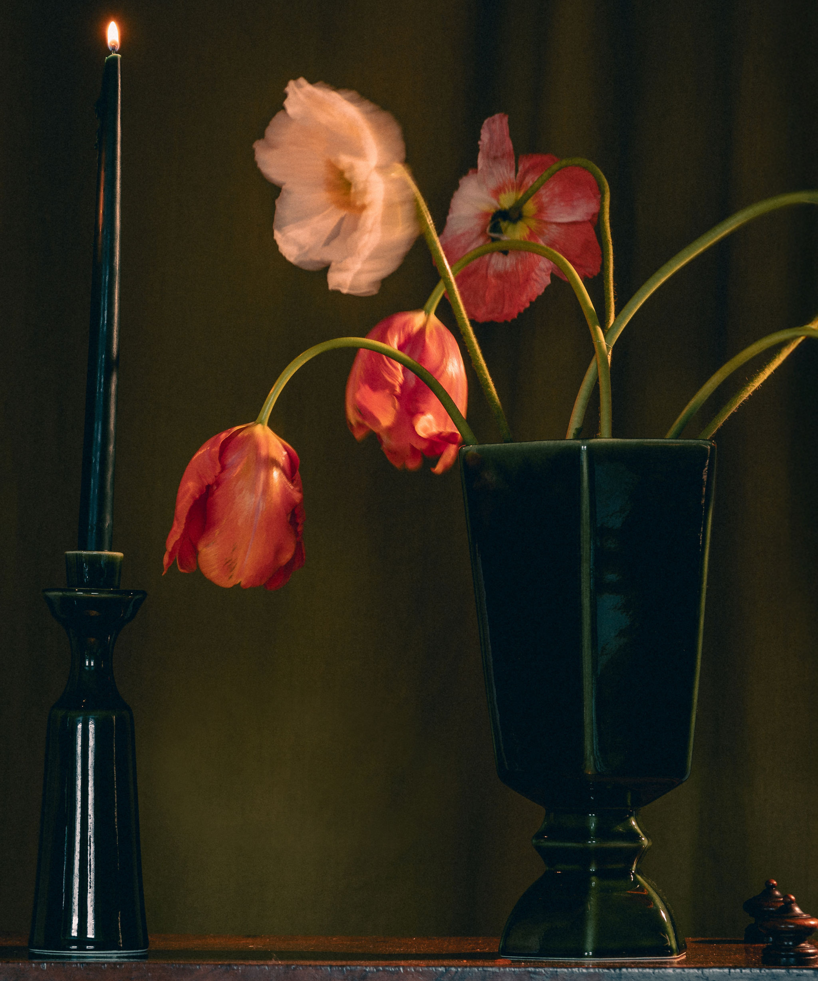 Harriet Urn, Green, Lifestyle, with Candlestick