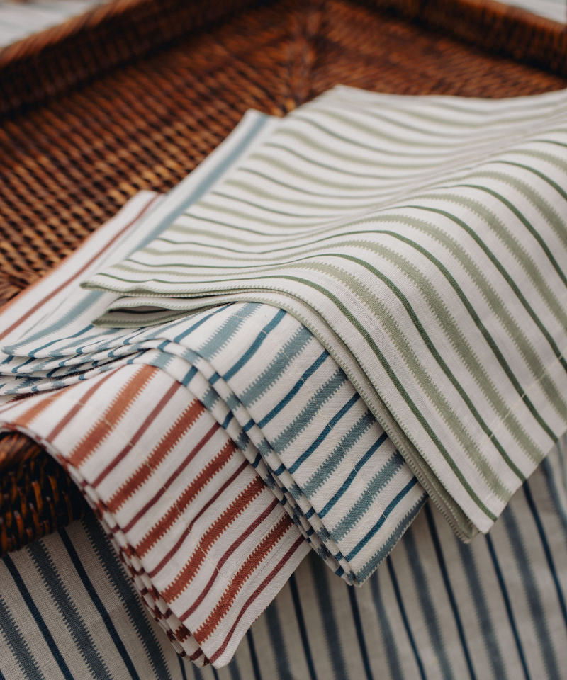 Rebecca Udall Victoria Striped Linen Napkin, Chalk & Moss Green, Blue and Pink