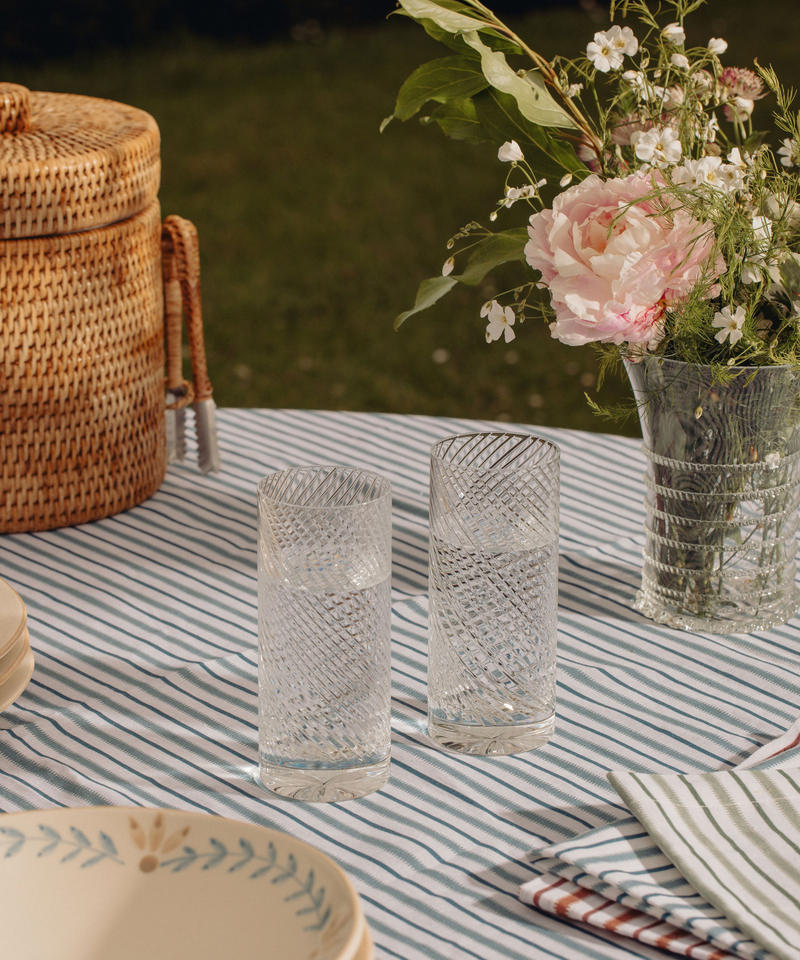 Julia Twisted Cut Crystal Tall Tumbler Glass, Rebecca Udall, with the Rattan Ice Bucket