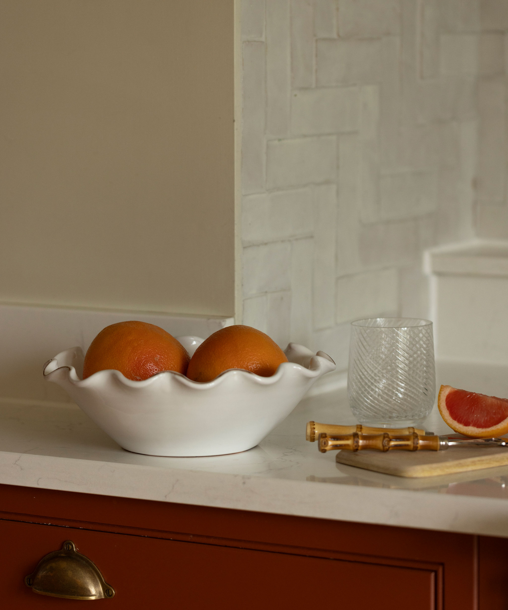 Rebecca Udall, Ruffle Ceramic Bowl White with the Julia Tumbler