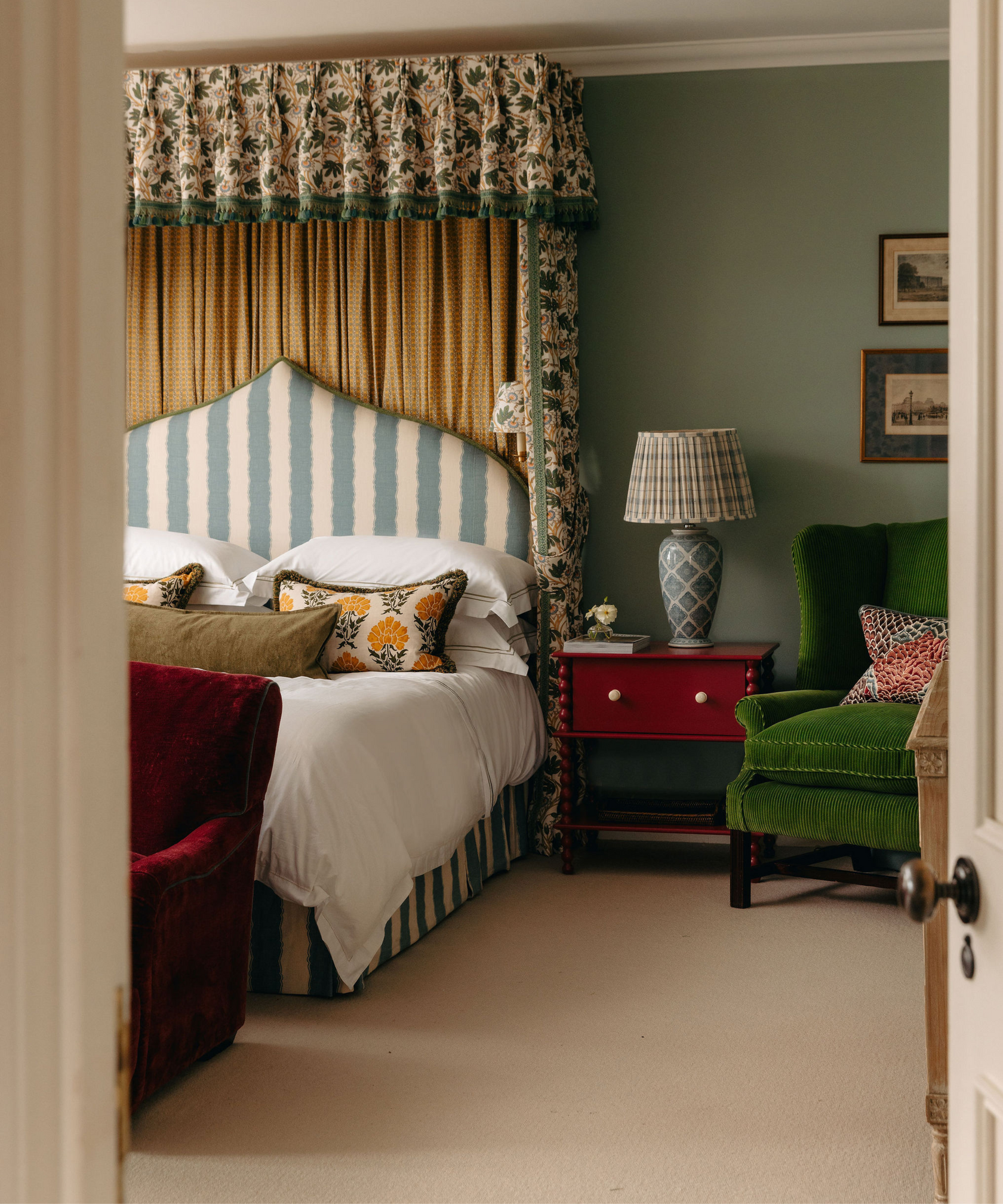 Evora Double Row Corded Bed Linen, Sage, Bedroom Lifestyle