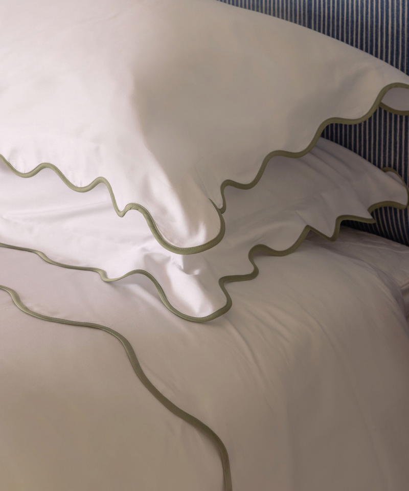 Alexandra Wavy Scalloped Bed Linen, Sage Green