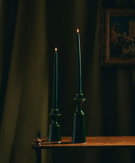 Alma Tall Candlestick, Green, Lifestyle