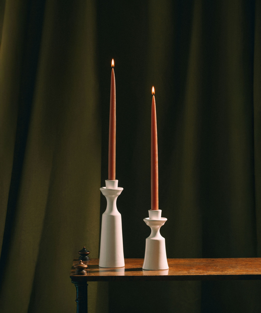 Alma Candlestick, White, with Candles