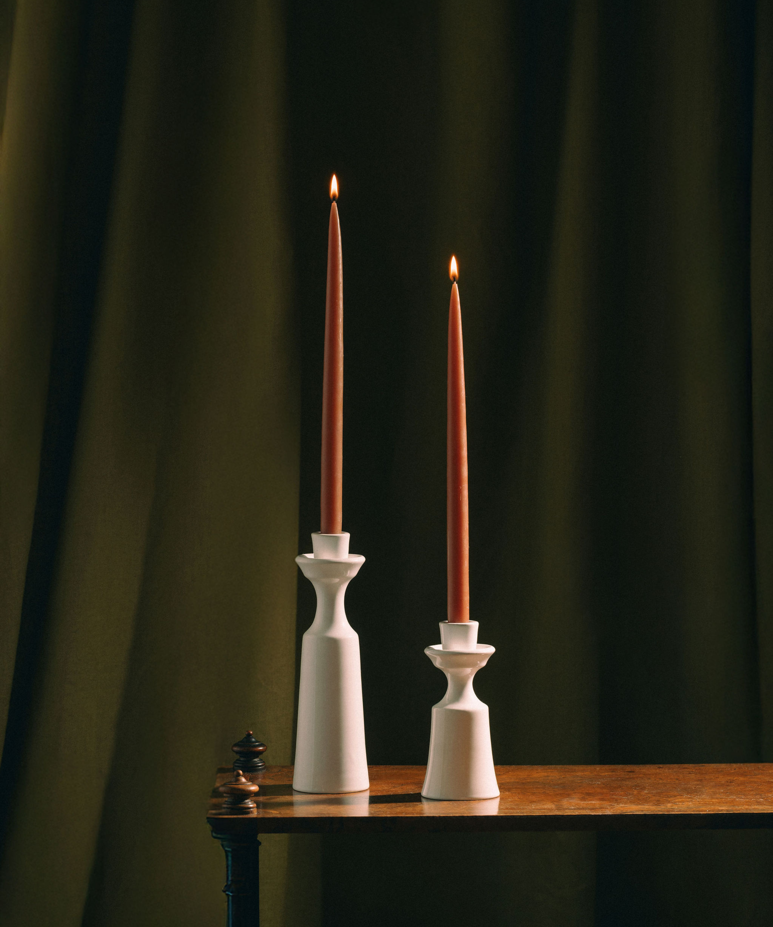 Alma Candlestick, White, with Candles