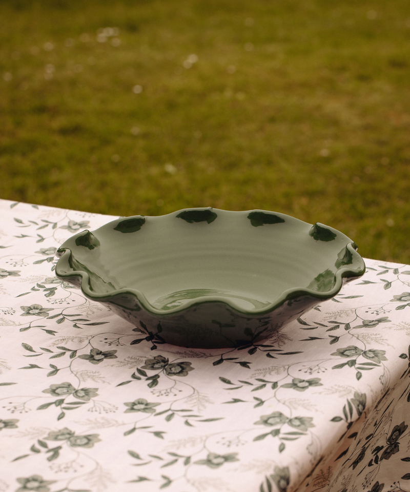 Ruffle Ceramic Bowl, Green