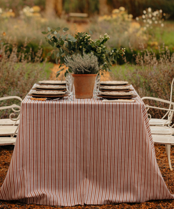 Victoria Striped Linen Tablecloth, Dusty Rosewood