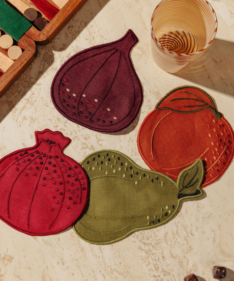 Set of 4 Fruit Linen Cocktail Napkins, Lifestyle
