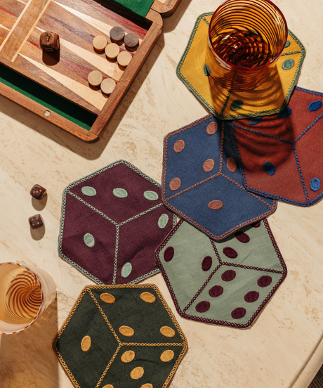Set of 6 Dice Linen Cocktail Napkins