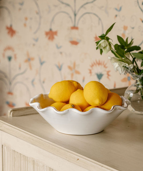 Ruffle Ceramic Bowl, White, Large