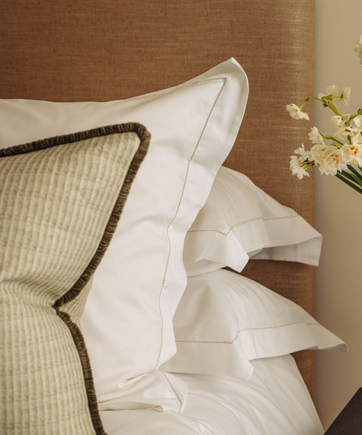 Margot Fringed Linen Cushion, Sage, with Porto